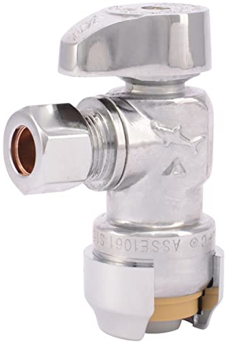 SharkBite 23036-0000LF Brass Push Angle Stop, 1/2 in. x 3/8 in. Compression, Chrome