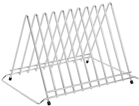 Hygiplas Heavy Duty Stainless Steel Chopping Board Rack, 10 Slots DP037 | Rubberised feet prevent shifting on busy counters, while upright storage easily accommodates thicker colour-coded boards.