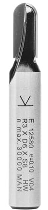 ENT 12580 Wasserrinnenfräser HW, Schaft (S) 8 mm, Durchmesser (D) 6 mm, NL 12,7 mm, R 3 mm, SL 32 mm
