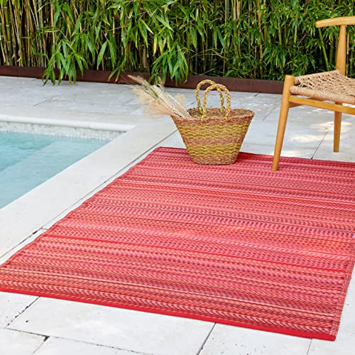 FAB HAB Alfombra de Exterior - Impermeable Resistente a la Decoloración Sin Arrugas - Plástico Reciclado - A Rayas - Porche Terraza Balcón Lavadero Patio - Cancún - Puesta de Sol - 90 cm x 150 cm