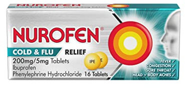 Nurofen Cold & Flu Tablets 200mg/5mg, 16 Pack - Sinus, Sore Throat, Congestion, Nasal Relief, Up To 8 Hours, Over-The-Counter Medication
