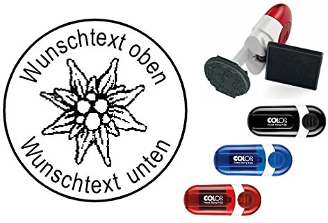 Geocachingstempel « EDELWEISS » mit persönlichem Cachernamen/Nicknamen - Runder Stempel Geocaching Pocketstempel für Logbuch - Alpen Blume