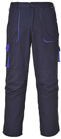 Portwest TX11 Texo Contrast Trousers Elasticated Waist 2 Thigh Pockets Navy | Navy, X Large, EN 14404, UPF 40+, Regular Fit, 40% Polyester, Bartacked at All Stress Points, Hook and Loop Hems, Workwear
