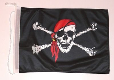 FahnenMax Piratische Schwarz Fahne 25 x 40 cm für Boot, Festlichkeit, Party
