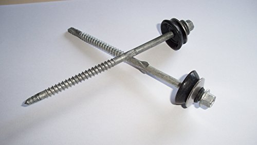 100 Stück Faserzementschrauben 6,5 x 130 mm Stahl verzinkt für Holzunterkonstruktionen mit Pilzdichtung Wellzementschrauben Wellzementplatten