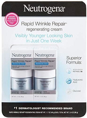 Neutrogena Schneller Wrinkle Repair Retinol Regenerations-Gesichtscreme & Hyaluronsäure Anti-Falten-Gesichtscreme, Halscreme mit Hyaluronsäure & Retinol, 1,7 oz (2er Pack)
