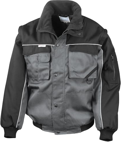 Result RE71A Work-Guard Zip Sleeve Heavy-Duty Pilot Jacket - Grey/Black, Medium