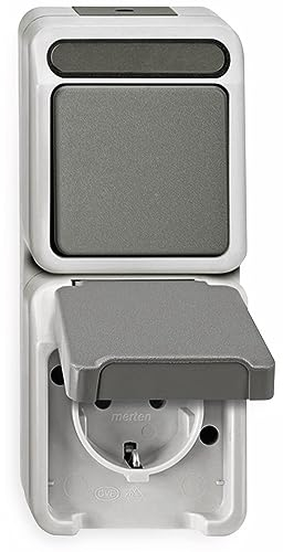 Schneider Electric Merten Kombination aus Schuko-Steckdose und Wechselschalter, Aquastar, Aufputz, lichtgrau, Artikelnummer MEG3495-8029