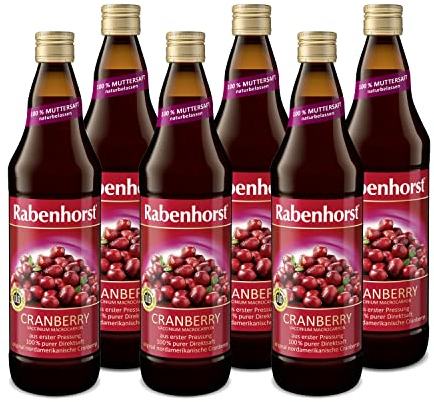 RABENHORST - Cranberry Muttersaft 6er Pack (6 x 700ml). 100 % purer Cranberry-Direktsaft aus erster Pressung aus sorgfältig ausgewählten, original nordamerikanischen Cranberrys von bester Qualität