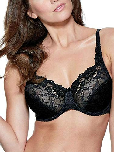 Charnos Rosalind Bra 165010 Underwired Non Padded Full Cup Lace Secret Support, Black, 34B