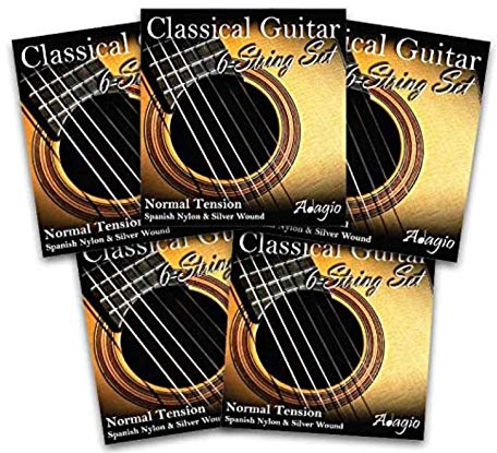 5 SETS! Adagio Professional Classical Nylon Guitar String Packs - Normal Tension Professional Series With Silver Wound Strings