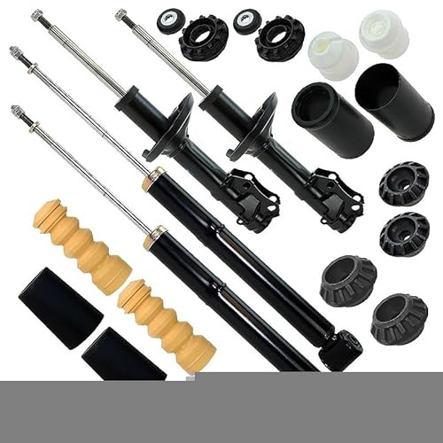 BESTPRICE 4x Gasdruck Stoßdämpfer Vorne & Hinten Federbein inkl. Domlager & Staubschutzsatz, Kompatibel mit VW POLO 3 (6N1)