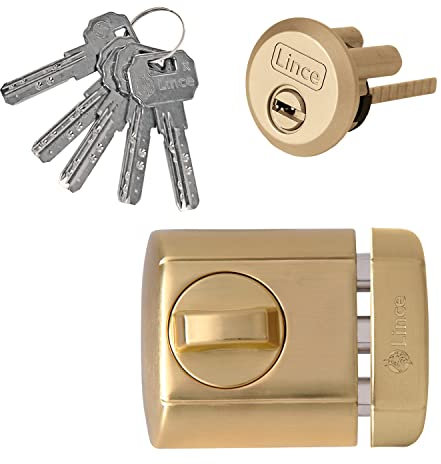 Lince 4930HL Supra Key I Cerrojo acabado oro I Cierre rápido y silencioso I Bombillo Alta Seguridad con 5 llaves y tarjeta de propiedad I Alta seguridad en su diseño.