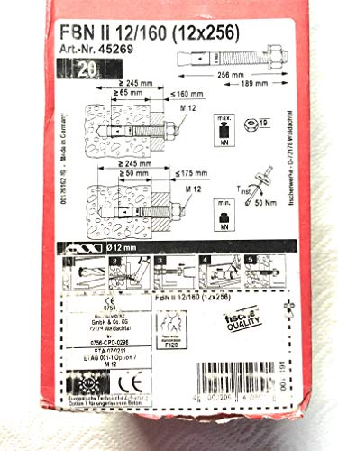 Fischer 045269 Bolzenanker FBN II 12/160 (12X256) 20 Stück