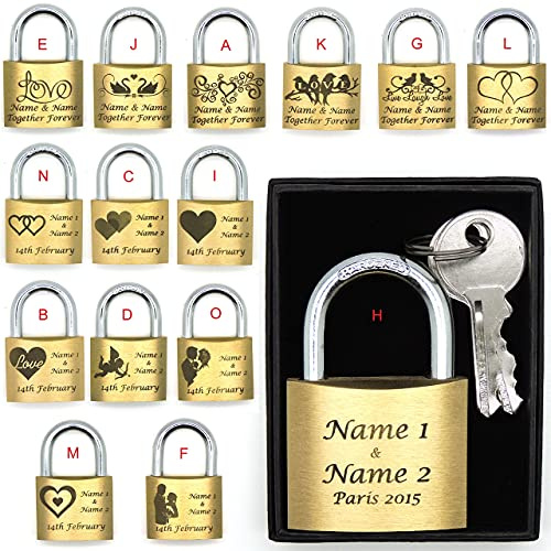 40mm, Personalised Engraved Padlock,15 Styles, Gift Box, Bold Contrasting Text (Large Linked Hearts)