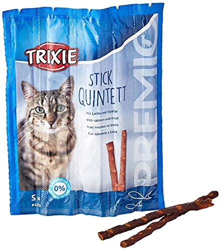 TRIXIE Katzensnack PREMIO Stick Quintett Lachs/Forelle - leckere Katzenleckerlis mit Fisch - aus natürlichen Zutaten, 50g - 42725