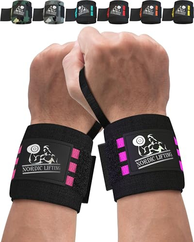 Nordic Lifting Handgelenkbandagen (2 Paare/4 Bandagen) 14 für Gewichtheben - für Frauen & Männer - Verbessern Sie die Handkraft & Unterstützung beim Gewichtheben, 1 Jahr Garantie (Pink, Lila)