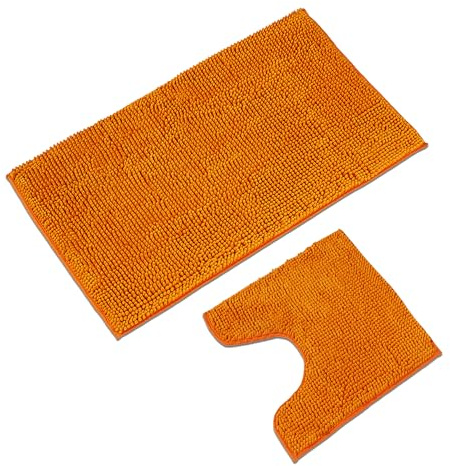 WohnDirect Tappeti Bagno Arancione Set 2 • tappetini da Bagno U - 45x45 + 50x80cm • Antiscivolo + Lavabile • tappeti Bagno 2 Pezzi