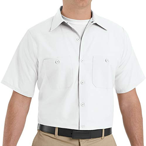 Red Kap industriell arbetsskjorta för män, normal passform, kortärmad., Vitt, 5XL stor