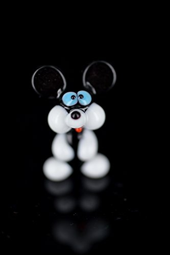 Maus Schwarz Weiß Mini - Mäuschen Figur aus Glas mit blauen Augen - Miniatur - kleine Glasfigur Glastier Deko Setzkasten Vitrine