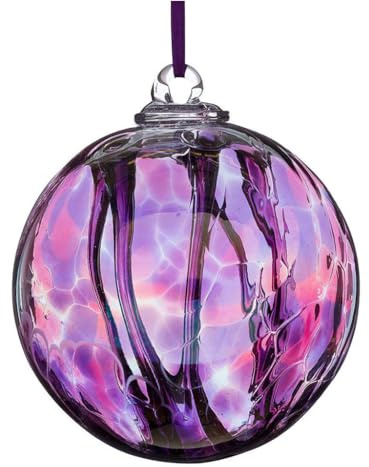 Sienna Glass Witches Spirit Ball – 15cm Handcrafted Glass Ornament with Purple Strands – Unique Decorative Piece for Home and Garden