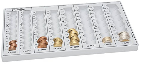 WEDO 160100837 Geld-Zählbrett (aus Polystyrol, 8 Münzrillen, rutschfeste Gummifüße, 32, 8 x 17, 8 x 3, 1 cm, grau