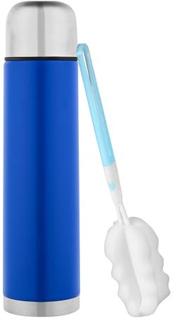 GRÄWE Thermosflasche,1 Liter Edelstahl Trinkflasche, Thermoskanne, Isolierflasche für unterwegs mit Becher, Auslaufsicher, Spülmaschinengeeignet, Blau