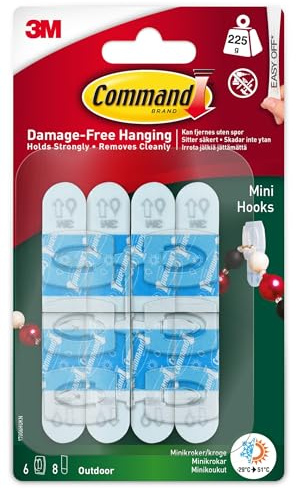 Command Outdoor Mini-Haken mit Klebestreifen, für den Außenbereich, kleine Komand-Haken zum Aufhängen von Dekorationen und anderen leichten Gegenständen, ohne Schäden