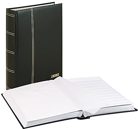 LINDNER Das Original Einsteckbuch ELEGANT, schwarz, wattiert, 64 weiße Seiten, durchgehende Pergamin-Streifen, 230 x 305 mm