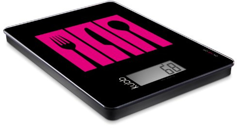 Kubb K045 Balance de Cuisine Electronique Plateau en Verre Noir/Fuchsia 22,4 x 15,6 x 1,4 cm