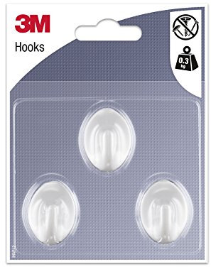 3M Petit Crochet Adhésif Blanc Ovale - 3 Crochets