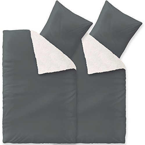 CelinaTex Fantasia Bettwäsche 155 x 220 cm 4teilig Nicki Bettbezug Sherpa Lammfell-Optik Bezug Sandy grau