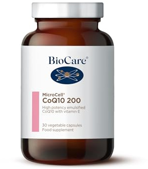 BioCare Microcell CoQ10 200 - High Potency Emulsified Co-Enzyme Q10 Complex with Vitamin E for Antioxidant Support - 30 Capsules
