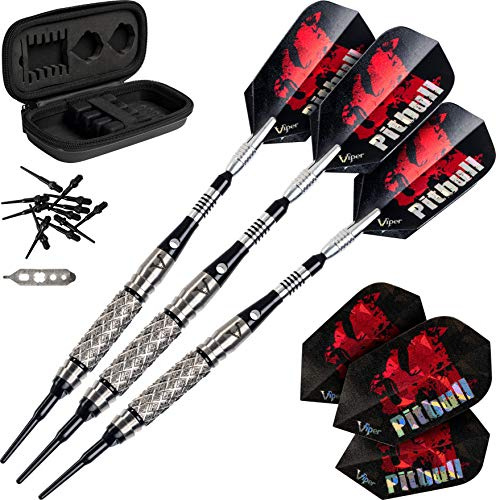 Viper by GLD Products Pitbull 90% Tungsten Soft Tip Darts with Storage/Travel Case, Medium Knurling, 18 Grams, Black, Model:21-2005-18