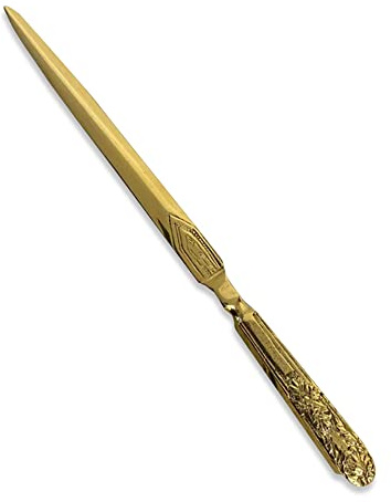 Embossed Brass Letter Opener and Paper Knife | Sturdy Desk Accessory for Office or Home Use