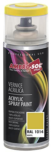 Ambro-Sol V4001014 Smalto Acrilico Multiuso, Vernice Brillante per Interni ed Esterni, Adatto per Qualsiasi Tipo di Materiale, Bomboletta Spray in Banda Stagnata Riciclabile da 400 ml, Avorio