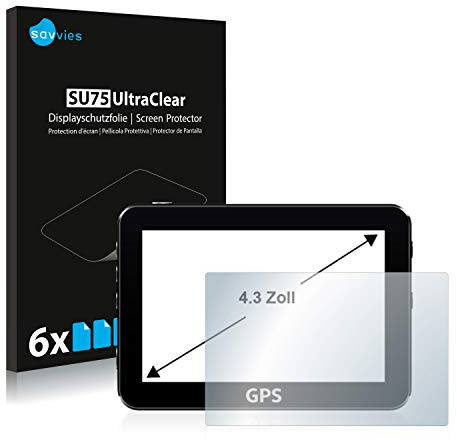 Savvies Schutzfolie für Displays 4.3 (10.9 cm) [96.5x55.3 mm, 16:9] | 6 Stück Transparenter Displayschutz Made in Germany Navigation Ultra-Klar Displayschutz-Folie