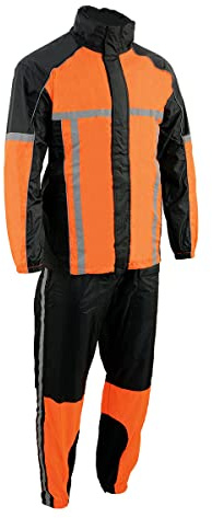 Milwaukee Leather MPM9510 Men's Black and Orange Motorcycle Water Resistant Rain Suit w/Hi-Vis Reflective Tape - 3X-Large