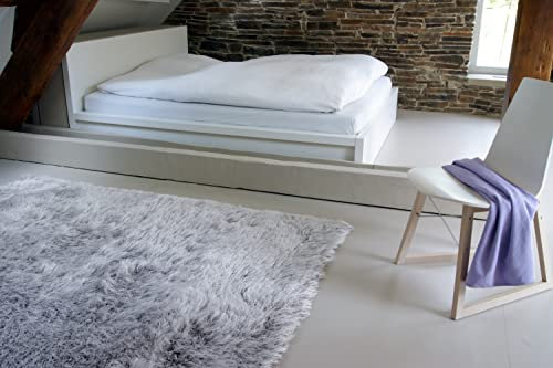 floor factory Hochflor Shaggy Teppich Prestige Silber grau 80x150 cm - superweicher Flauschiger Langflor Teppich