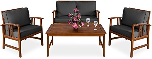 Casaria® Gartenmöbel Set Atlas Holz FSC®-Zertifiziert wetterfest 300kg Belastbarkeit Tisch Sessel Auflagen Garten Terrasse Möbelset Akazie Anthrazit