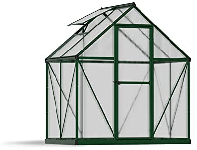 Palram Canopia Mythos 6X4 Greenhouse - UV - Protected Polycarbonate Roof & Aluminium Frame - Includes Base Frame - Green