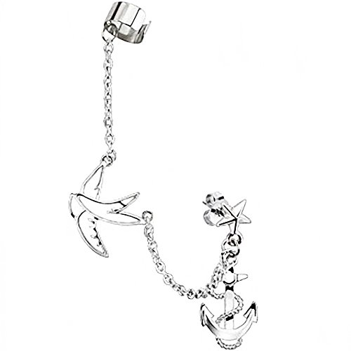 Piersando Tragus Piercing Helix Ohr Cartilage Knorpel Stab Stecker Fake 316 L Chirurgenstahl Stern Kette mit Anker Taube