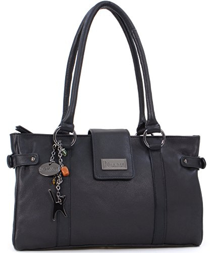 Catwalk Collection Handbags - Borsa a Spalla Media in Pelle - Borsa a Mano da Giorno da Donna - Multi Scomparti - Martina - Nero