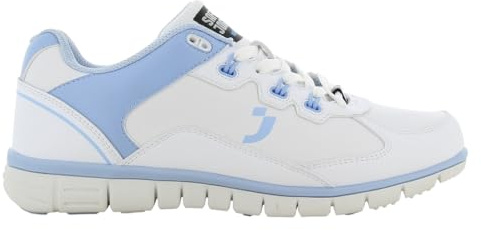 Oxypas Oxysport 'Sunny' Slip-resistant, Antistatic Leather Nursing Trainers, White/Blue (Light Blue), 7 UK (41 EU)