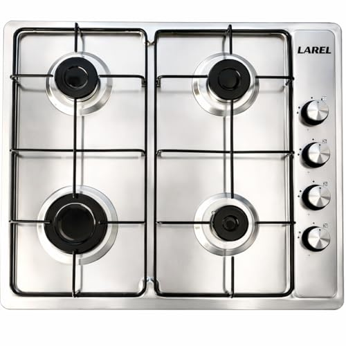 LAREL Piano Cottura PIA.L545X 4 Fuochi Gas GPL o Metano Incasso Inox Valvolato Accensione Elettronica 60 CM Comandi Laterali