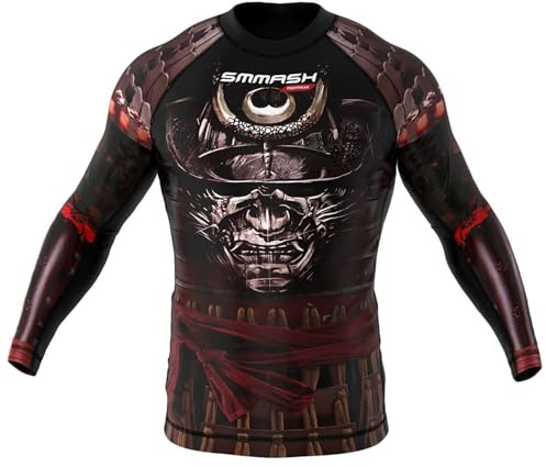 SMMASH Samurai Rashguard kort Män Långärmad för MMA, BJJ, Krav Maga, Kompression Funktionell Skjorta Topp Män, Andas och Lätt, Antibakteriellt material, Tillverkad i EU (M)
