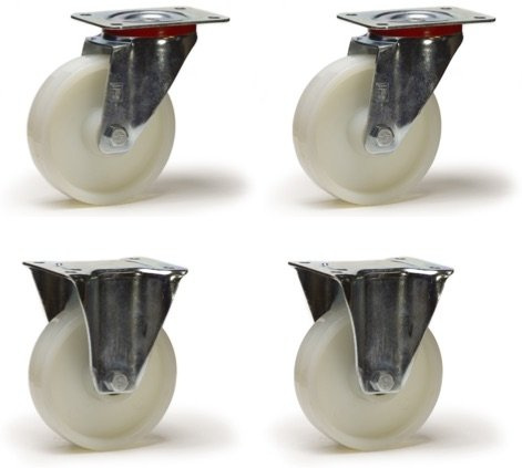 Lot de 4 roulettes pivotantes et fixes polyamide blanc 100 mm - 600 Kg