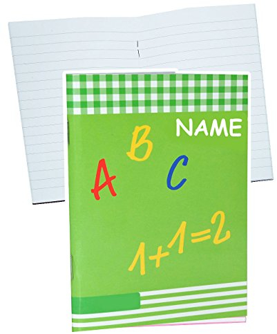 alles-meine.de GmbH kleines Heft: Muttiheft/Oktavheft liniert incl. Name - klein A6 mit 68 Seiten - Buchstaben und Zahlen ABC grün - auch als Aufgabenheft/Vokabelheft für Mäd..