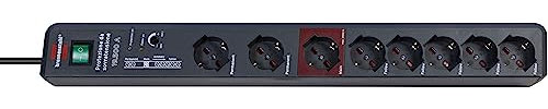 Brennenstuhl 1159495936 Prese filtrate, serie Secure-Tec, 8 prese italiane 10/16A+Schuko di cui 2 permanenti, 1 master e 5 slave, interruttore luminoso, 2 spie di controllo