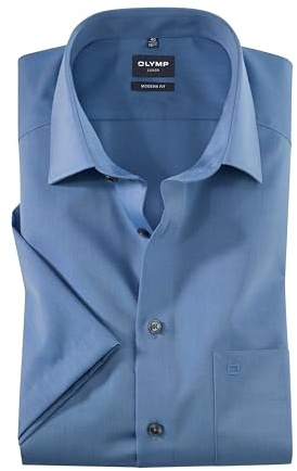 OLYMP Herren Oberhemd Langarm Level Five - Jersey Hemd, Atmungsaktives Gewebe, NY Kent Kragen, Extra Dünn - Hemden Herren - Blau 15-42
